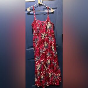Torrid Tropical Print Dress Size 2 Plus Pink Palm Leaf Midi Dress Pockets